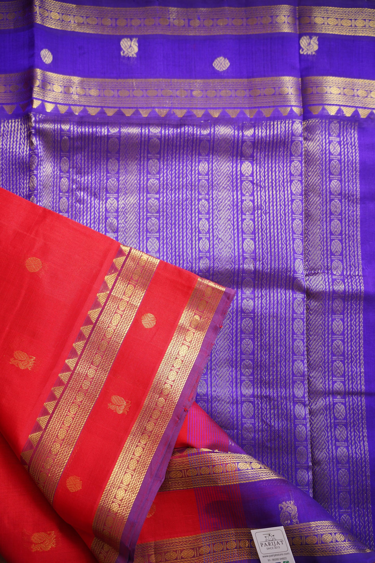 Red Butta Kanchi Silk Cotton Saree With Zari Border PC11718