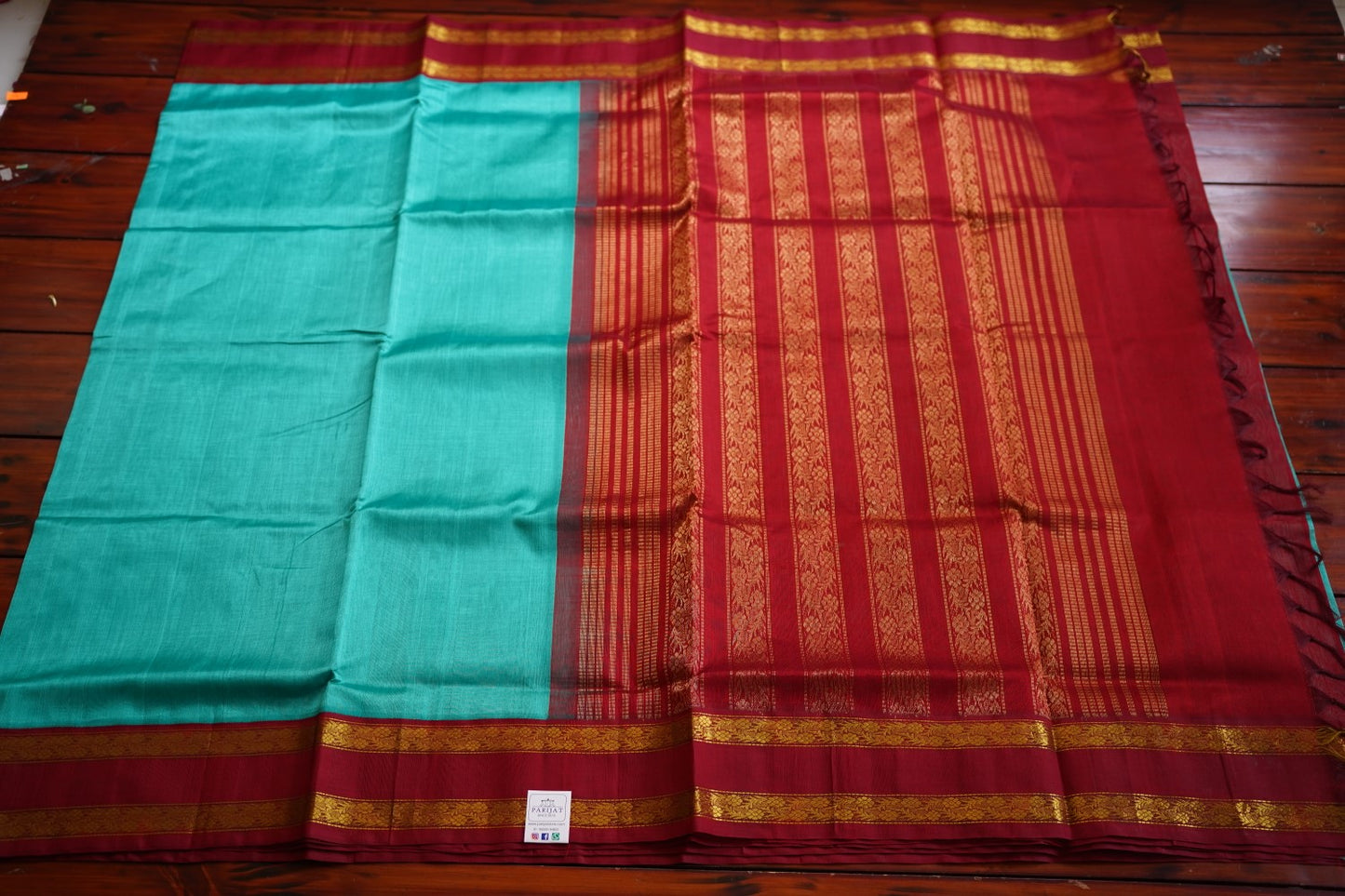 Light Green Kanchi Silk Cotton Saree With Zari Border PC11705