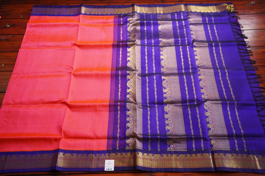 Shocking Pink Kanchi Silk Cotton Saree With Zari Border PC11701