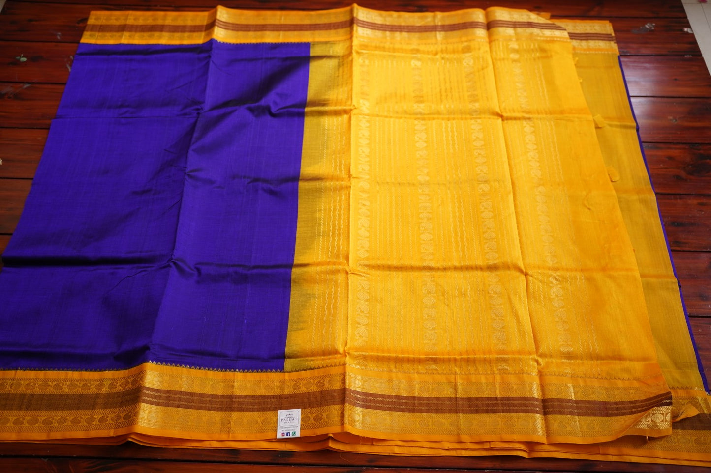 Navy Blue Kanchi Silk Cotton Saree With Zari Border PC11744