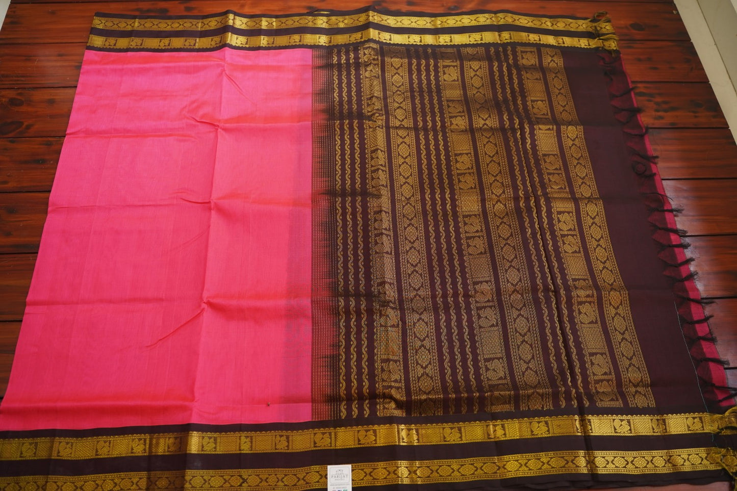 Candy Pink Kanchi Silk Cotton Saree With Zari Border PC10454
