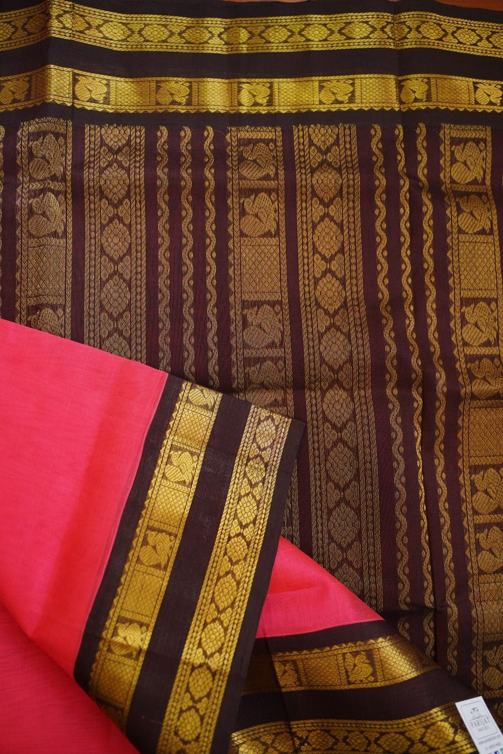 Candy Pink Kanchi Silk Cotton Saree With Zari Border PC10454
