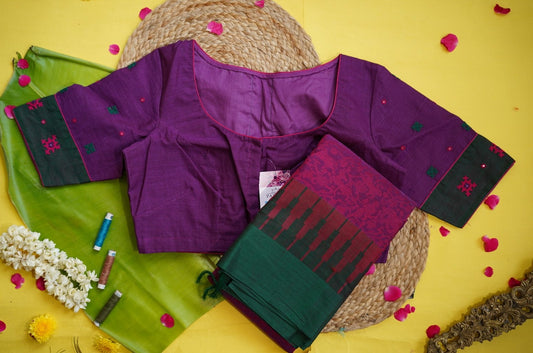 Jamun Purple Vanasingaram Kanchi Cotton Saree & Blouse Set PC12838
