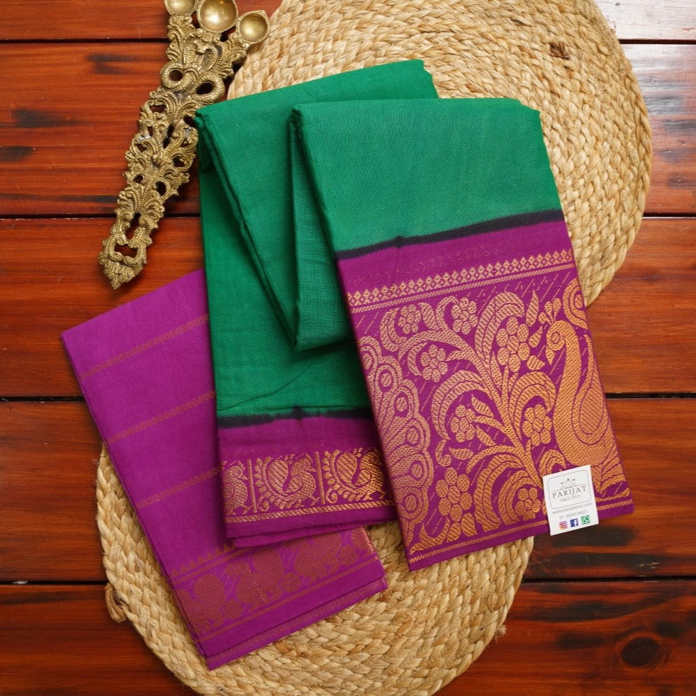 Green Sungadi Cotton Saree With Blouse PC10510