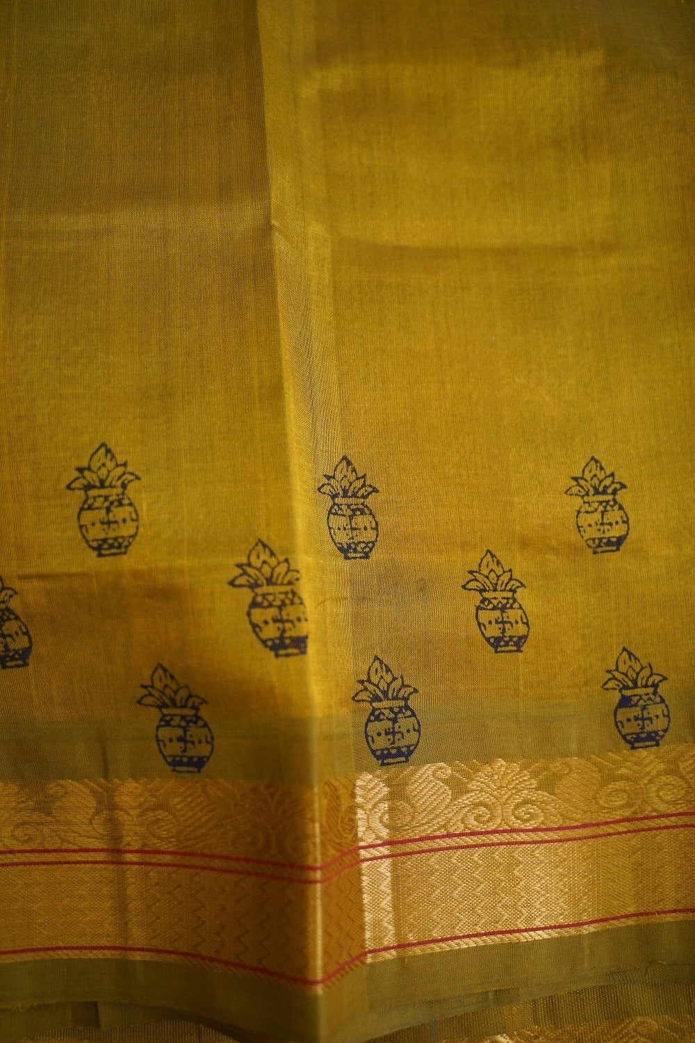 Block Printed Kanchi Silk Cotton Saree With Zari Border PC10542