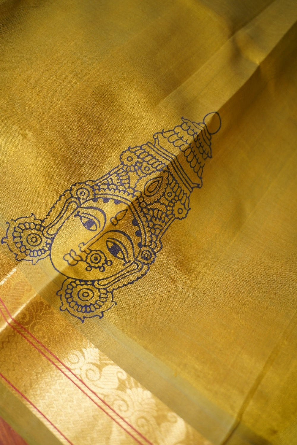 Block Printed Kanchi Silk Cotton Saree With Zari Border PC10542