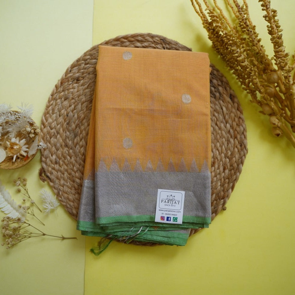 Light Yellow Buttas Ponduru handloom Cotton Saree PC10667