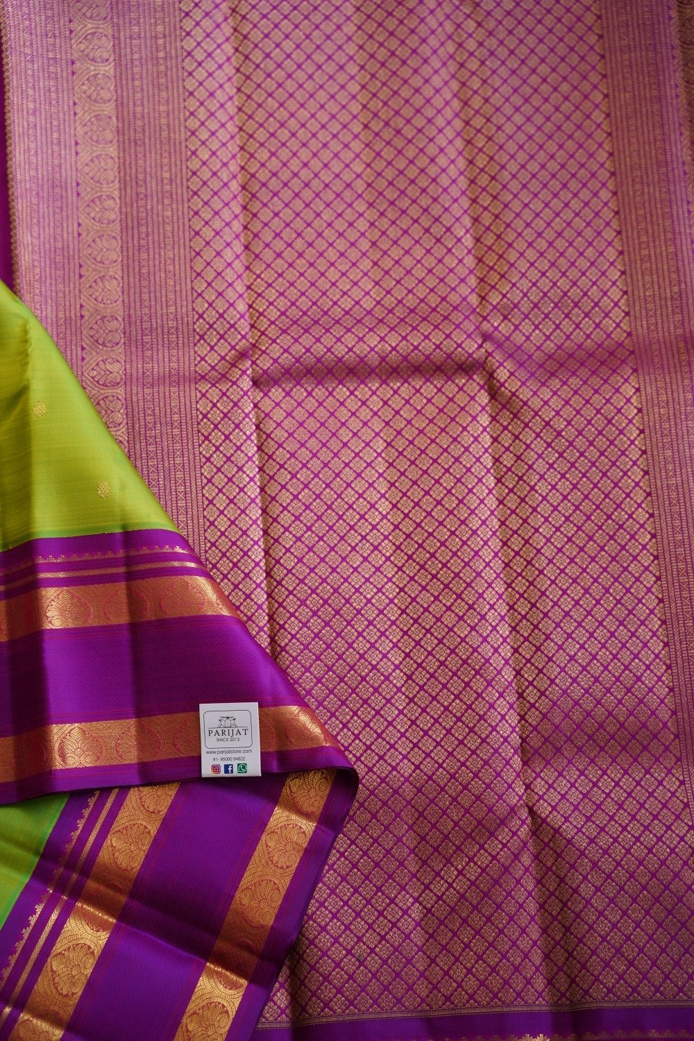 Parrot Green Pure Kanchi Silk Saree PC10008