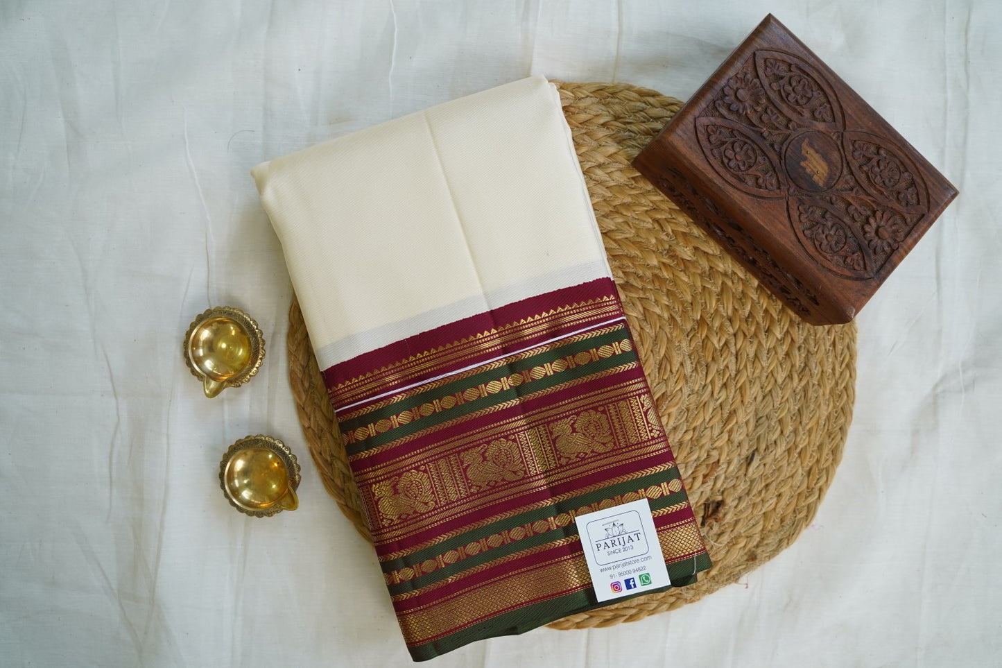 Burgundy dual tone Kanchi Silk Saree PC10707