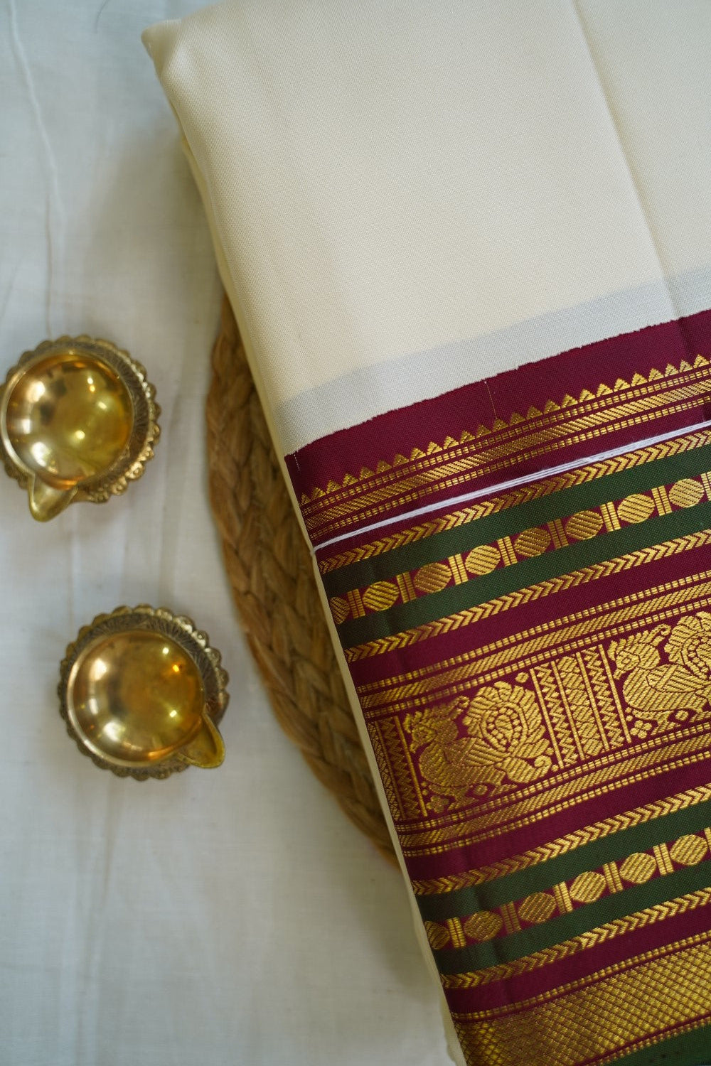 Burgundy dual tone Kanchi Silk Saree PC10707