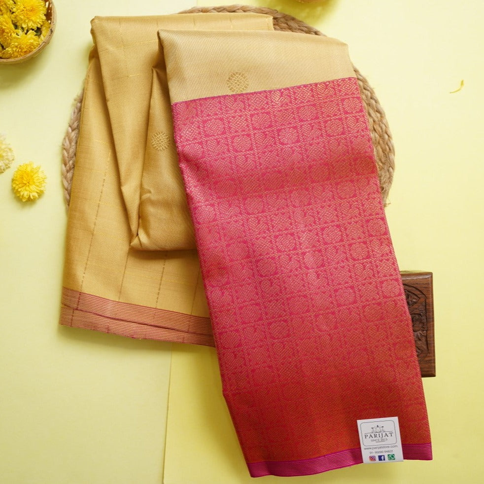 Sandal Color Pure 4Gm Gold Kanchi Silk Saree PC10696