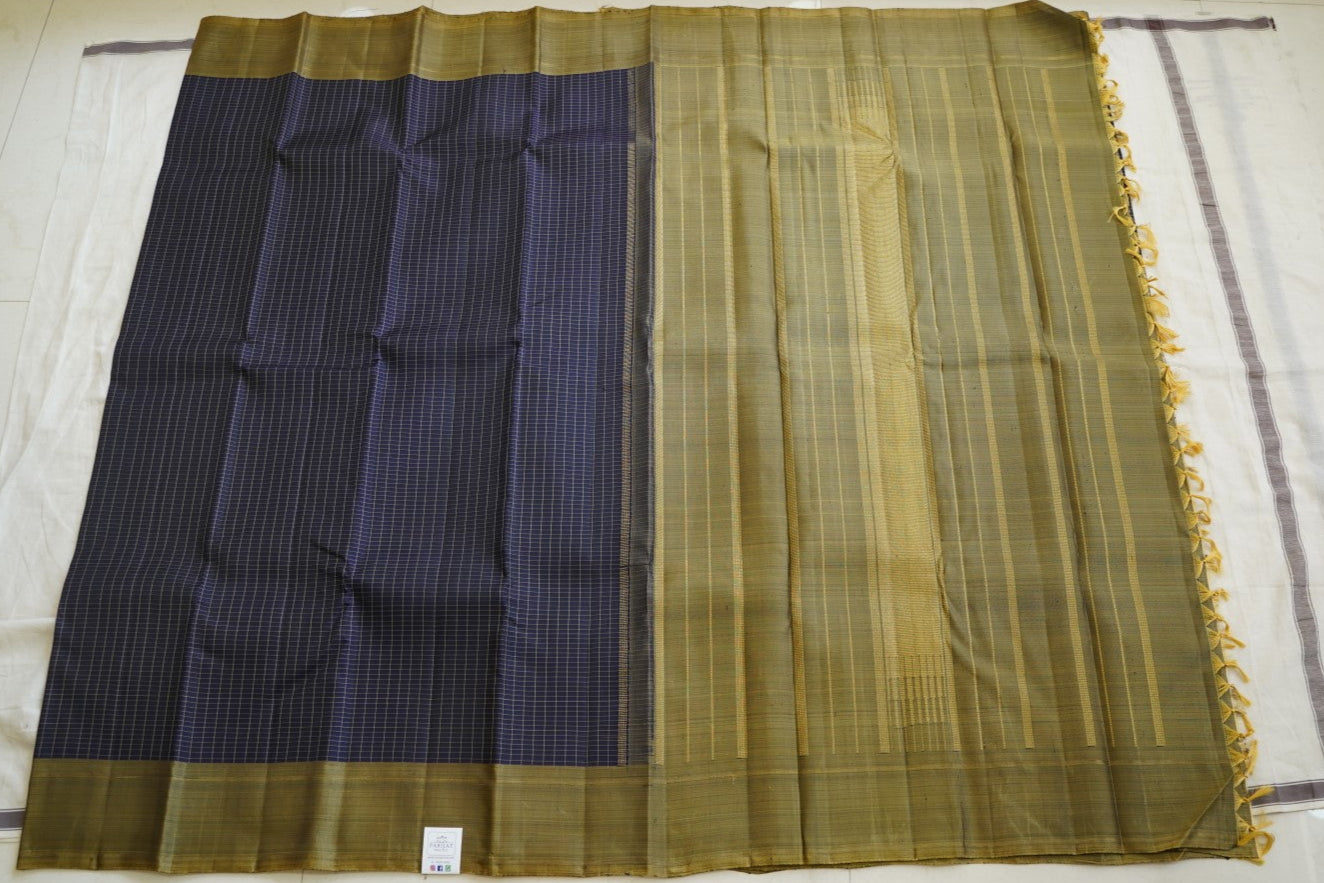 Sea Green Kanchi Silk Cotton Saree With Zari Border PC10717