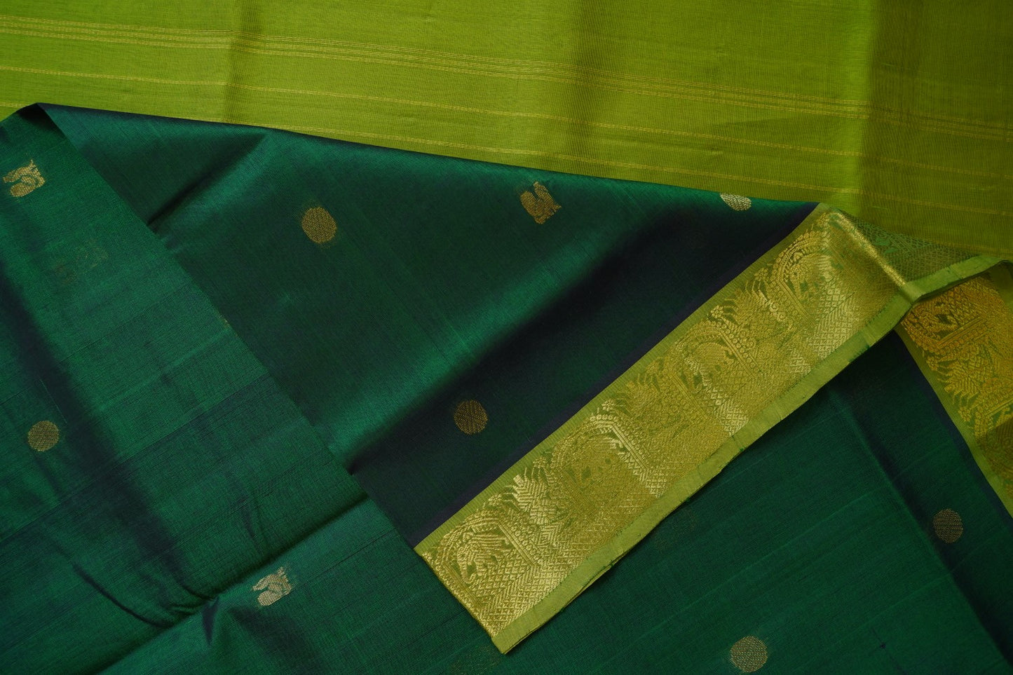 Forest Green Kanchi Checks Silk Cotton Saree With Zari Border PC10711