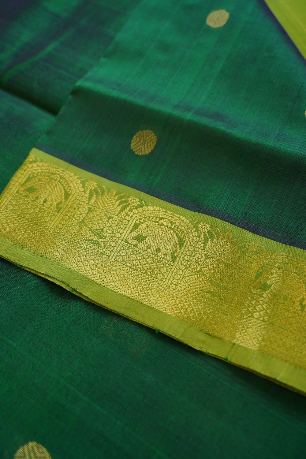 Forest Green Kanchi Checks Silk Cotton Saree With Zari Border PC10711