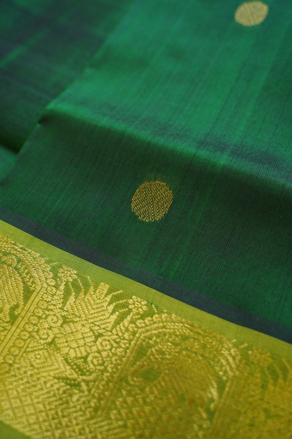 Forest Green Kanchi Checks Silk Cotton Saree With Zari Border PC10711
