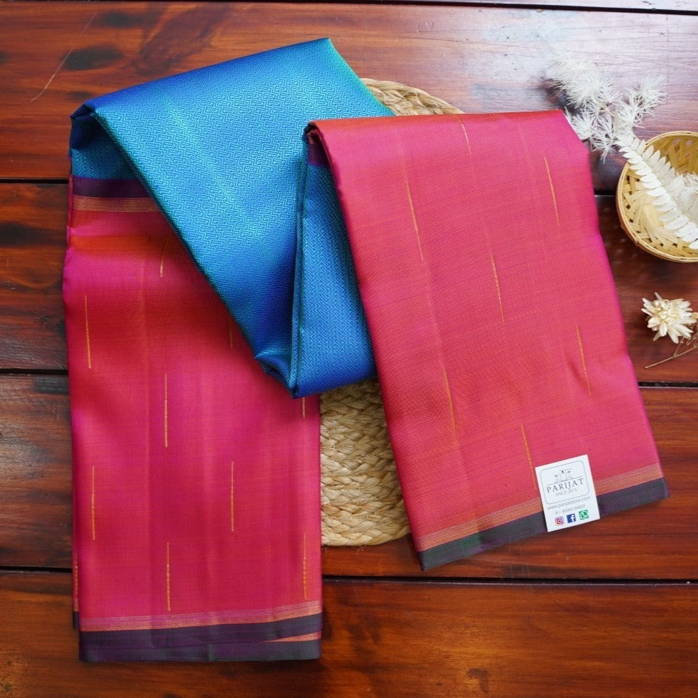 Blue With Sea Green Double Shade Pure Kanchi Silk Saree PC10746