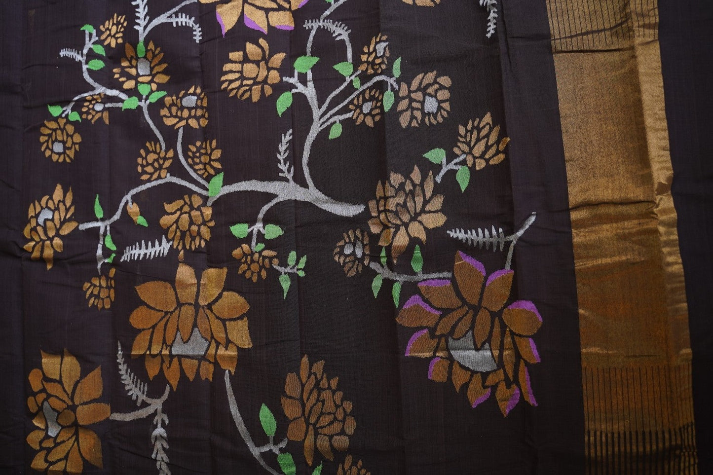 Brown Jamdani Ponduru handloom Cotton Saree PC10733