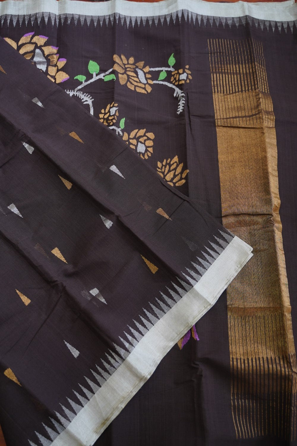 Brown Jamdani Ponduru handloom Cotton Saree PC10733