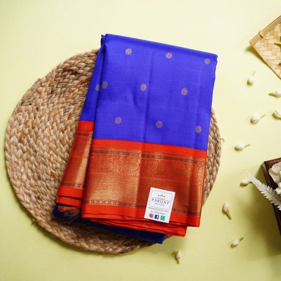 MS Blue Pure 4gm gold Korvai Kanchi Silk Saree PC10760