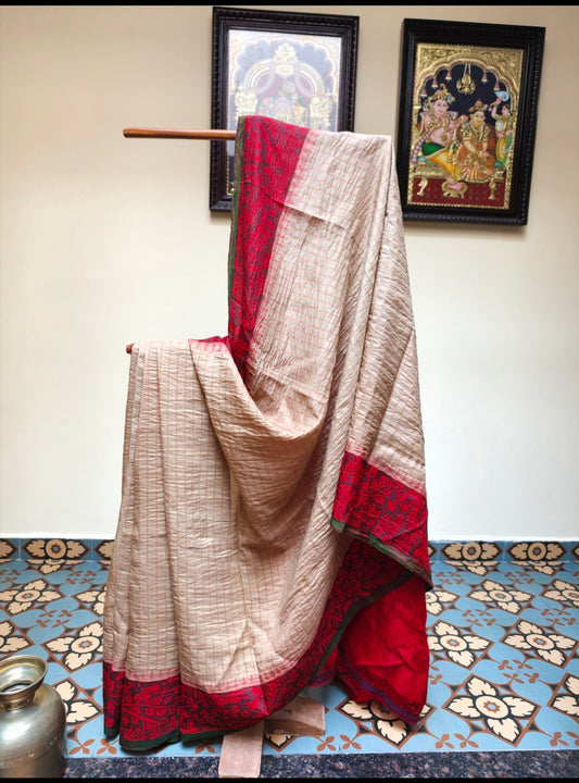 Gadwal hand painted kalamkari silk saree - Virupa