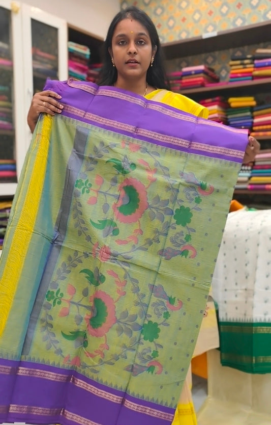 Chettinad handloom Cotton Saree-Sea blue