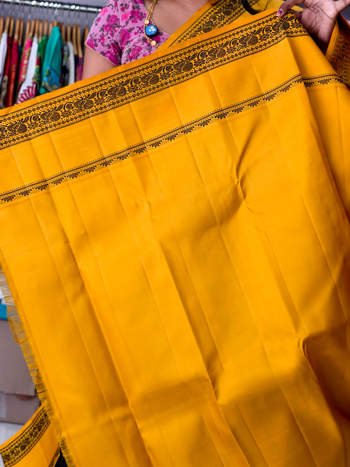 Pure Kanchi Silk Saree -Black mustard PC18196