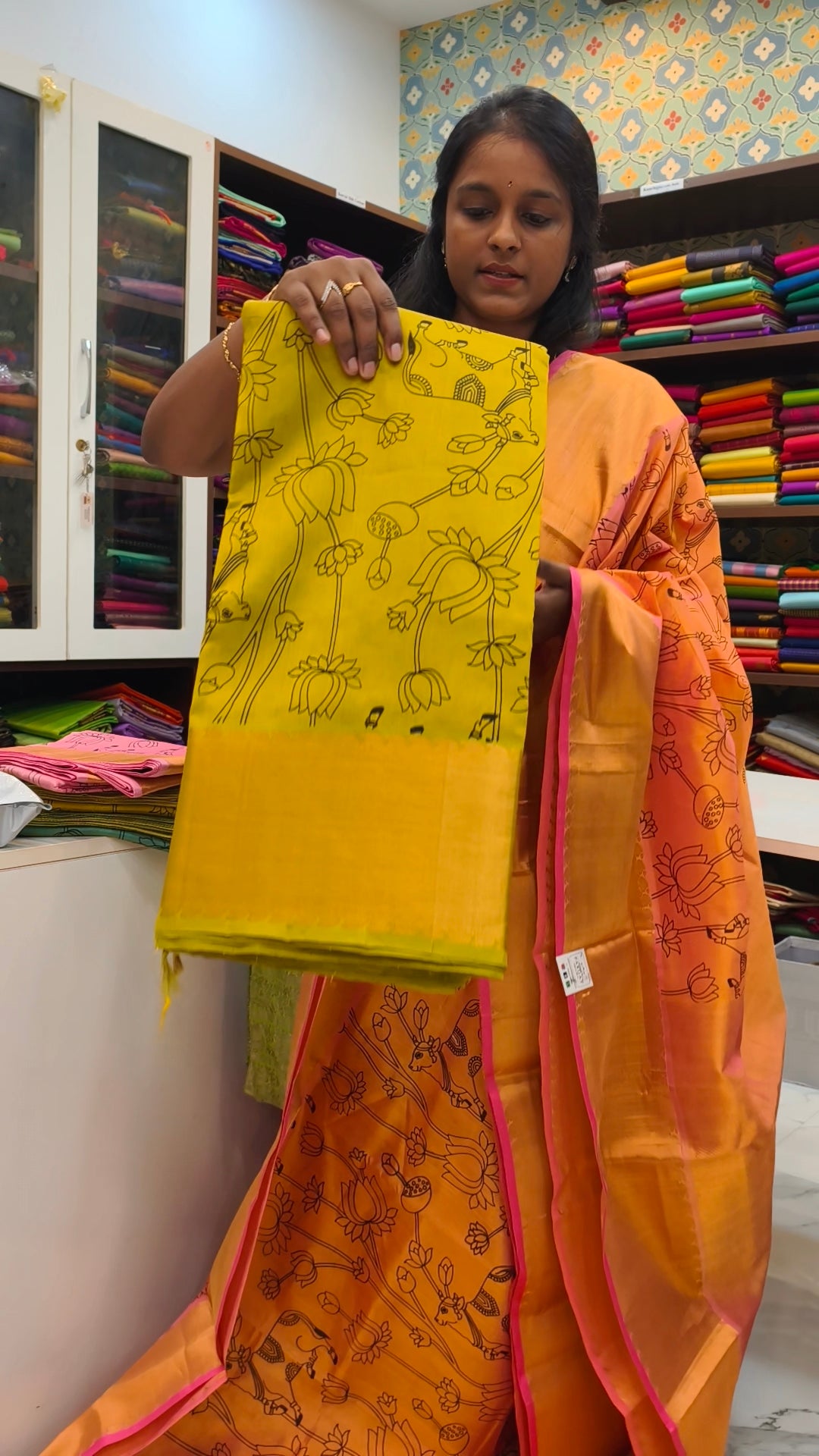 Block printed silk cotton handloom saree
