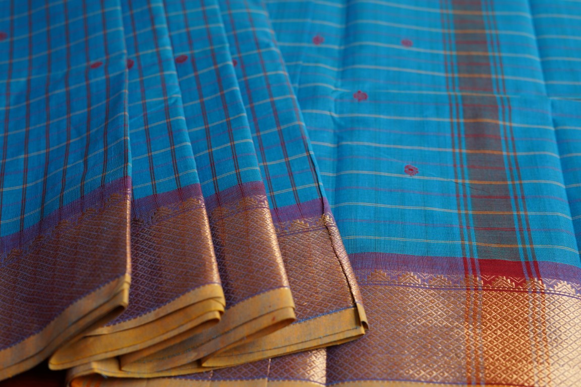 Chettinad handloom Cotton Saree with jari border PC4060 freeshipping - Parijat Collections