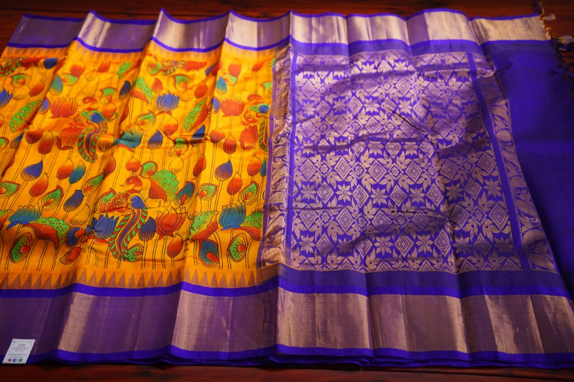 Kanchi Handloom Silk Cotton Printed  Saree With Zari Border PC7893