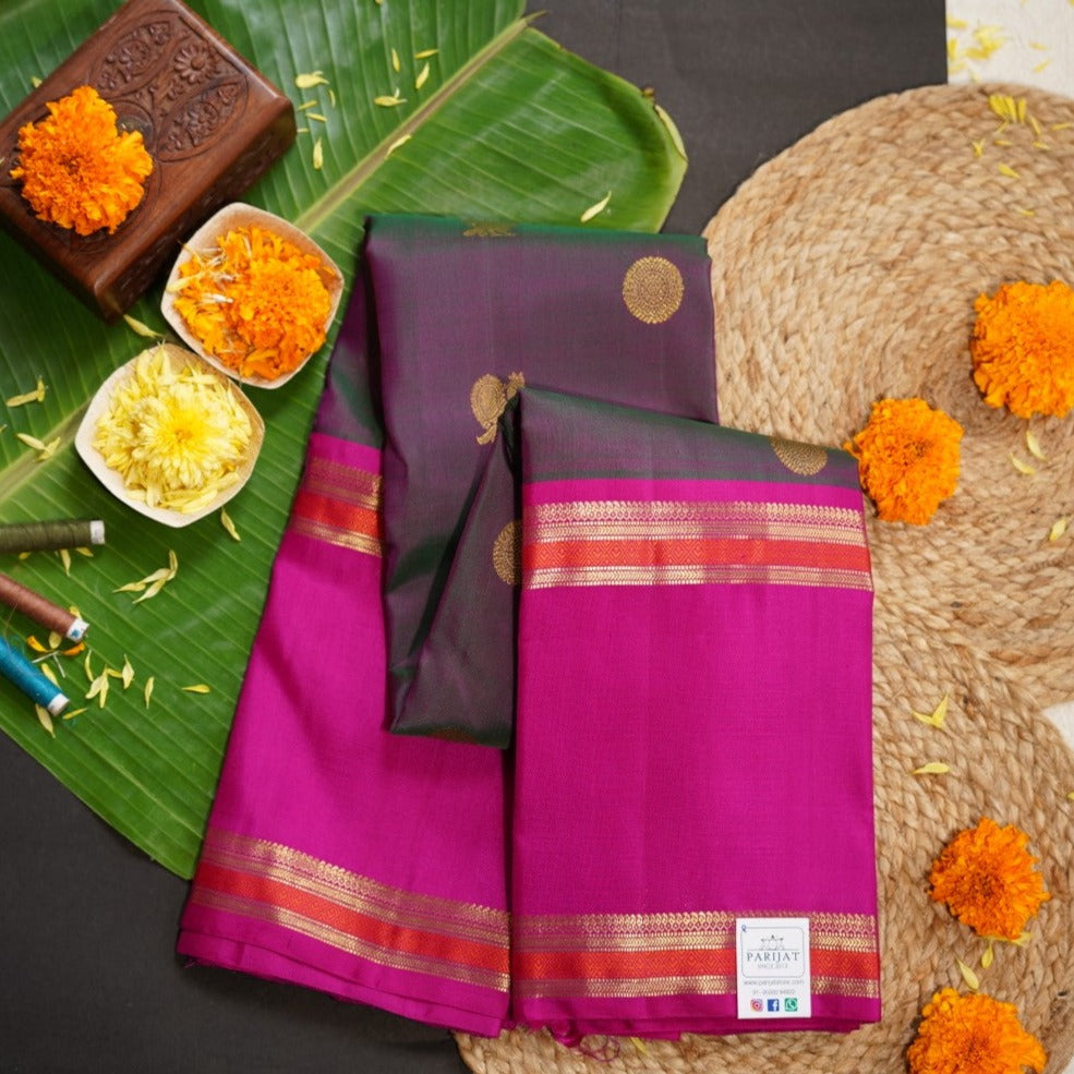 Double Shade Purple With Green Kanchi Silk Saree PC9798