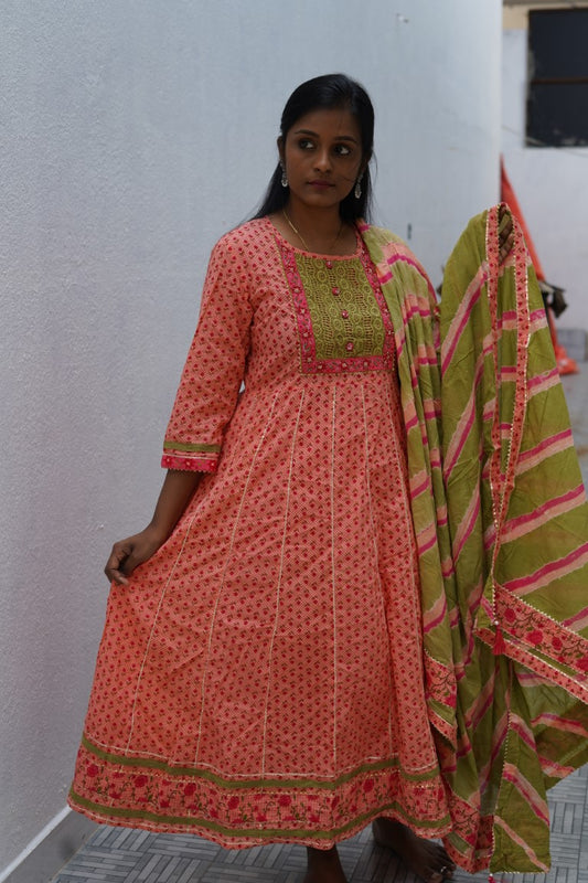 Ready made Anarkali Cotton Kurti set PC555 freeshipping - Parijat Collections