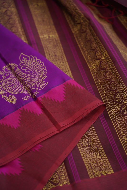 Block Printed Kanchi Silk Cotton Saree PC6336 freeshipping - Parijat Collections