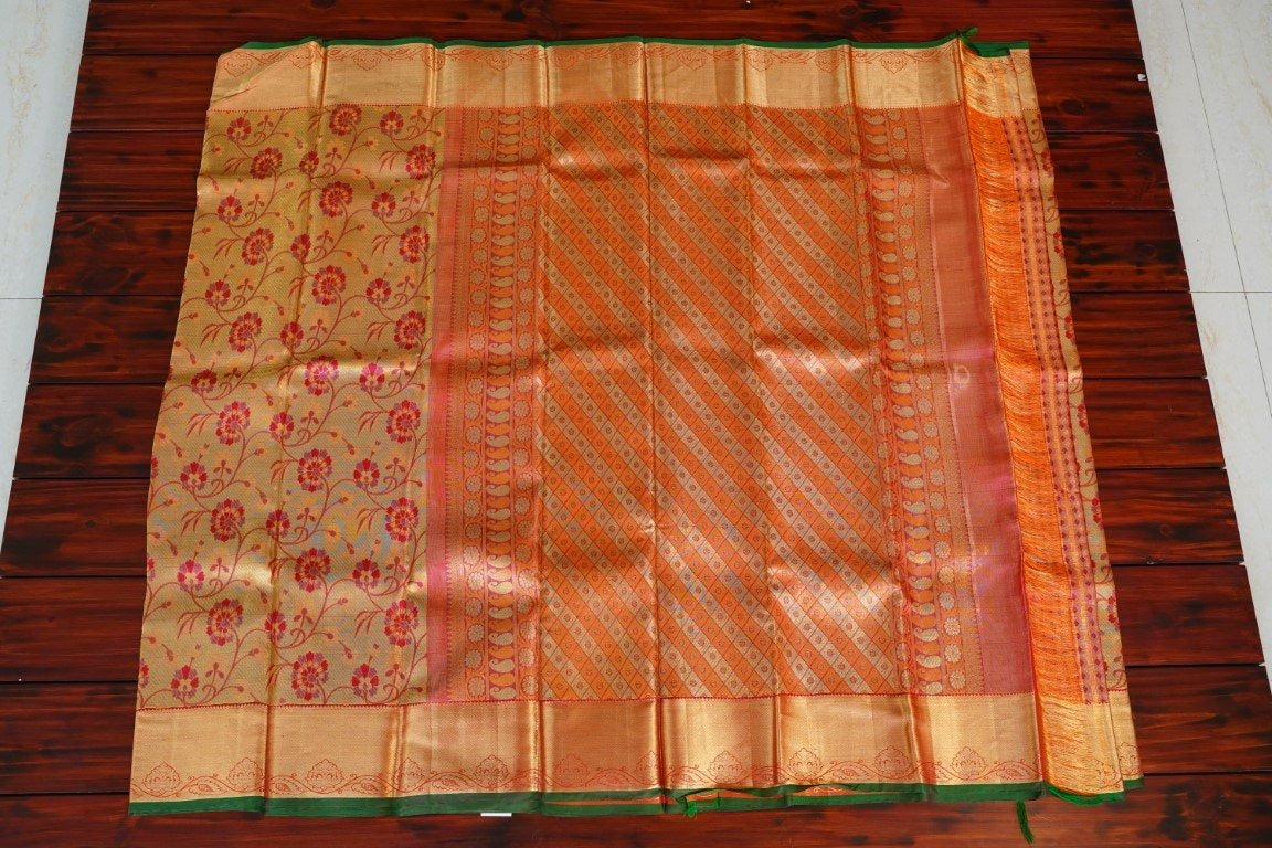Bright Gold & Pink Bridal Silk Saree with Grand Pink Zari Pallu PC897-Silk Sarees-Parijat Collections