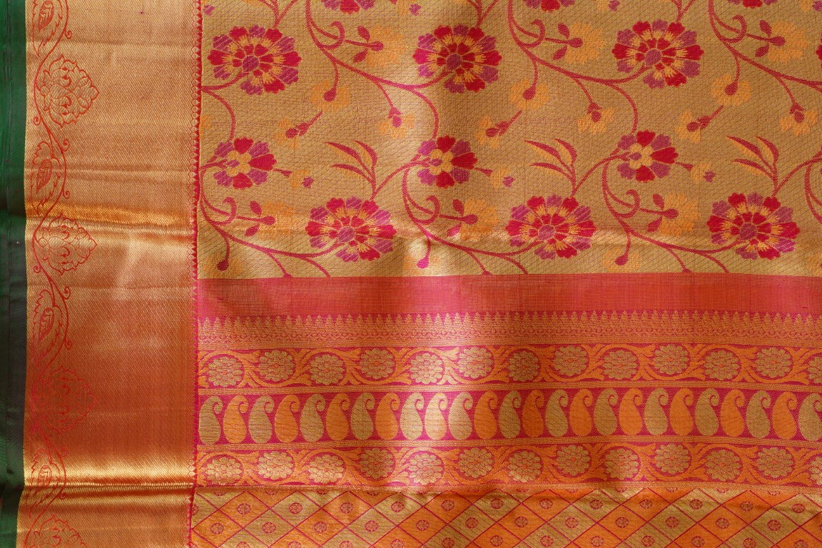 Bright Gold & Pink Bridal Silk Saree with Grand Pink Zari Pallu PC897-Silk Sarees-Parijat Collections