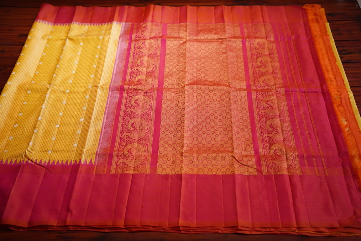 Mustard Yellow Gadwal Silk Saree PC9432
