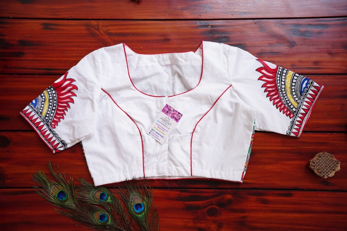 Hand Painted Madhubani Readymade handloom cotton Blouse PC6753