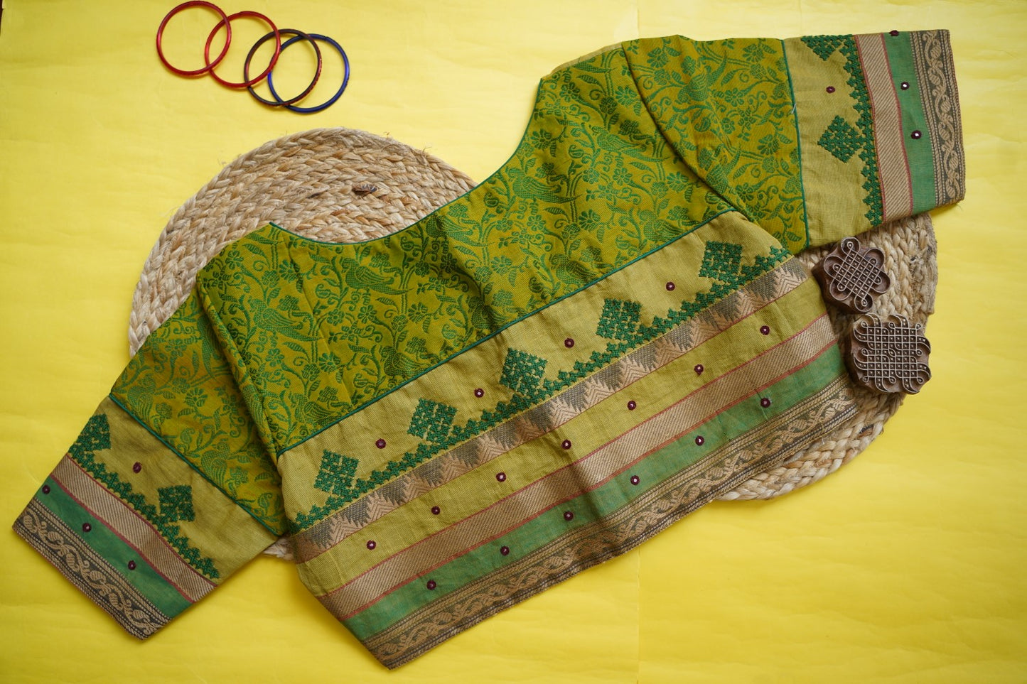 Vanasingaram Readymade handloom cotton Blouse-Green PC9503