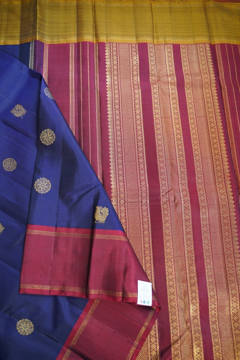 Navy Blue Kanchi Silk Saree With Ganga Jamuna Border PC9911