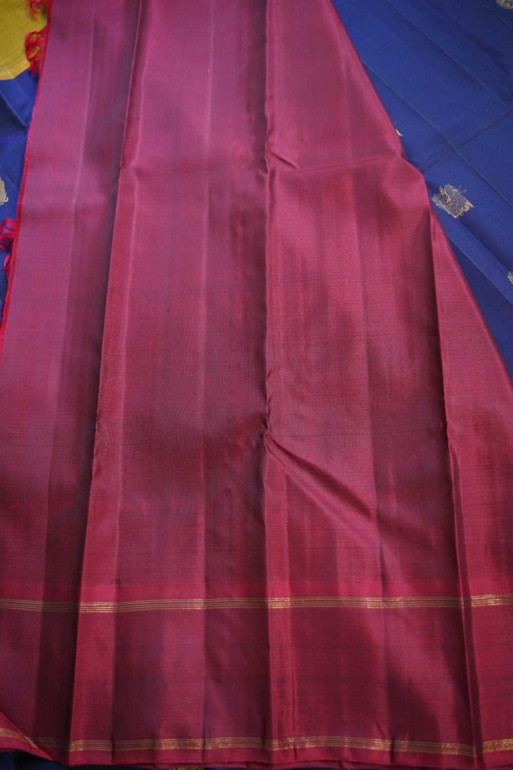 Navy Blue Kanchi Silk Saree With Ganga Jamuna Border PC9911