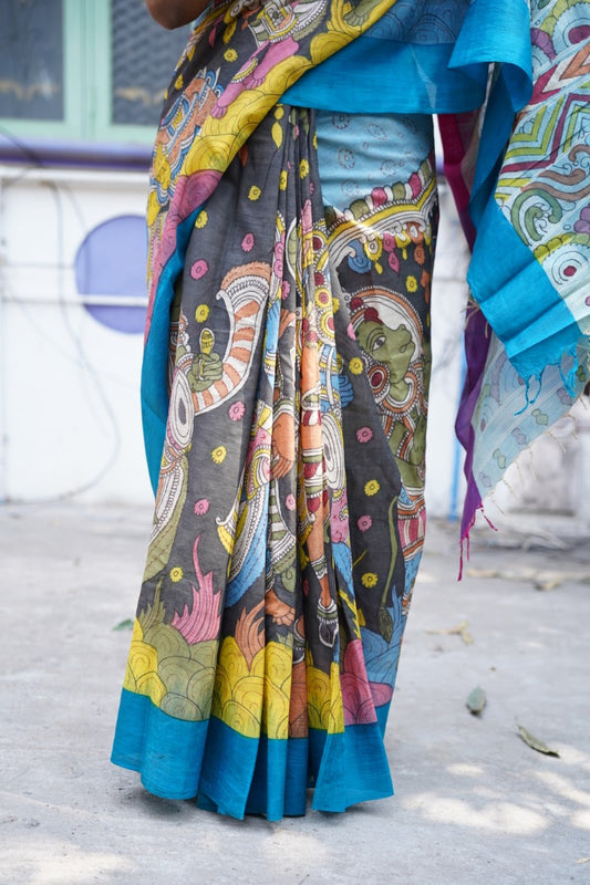 Pen Kalamkari Hand Painted in Kanchi cotton saree-Rama sita PC9524