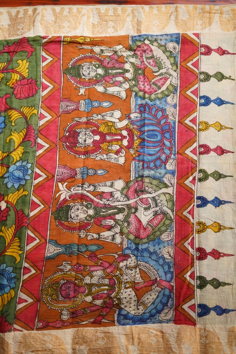 Kalamkari Hand Painted in Handloom Cotton Saree(WB) PC8574