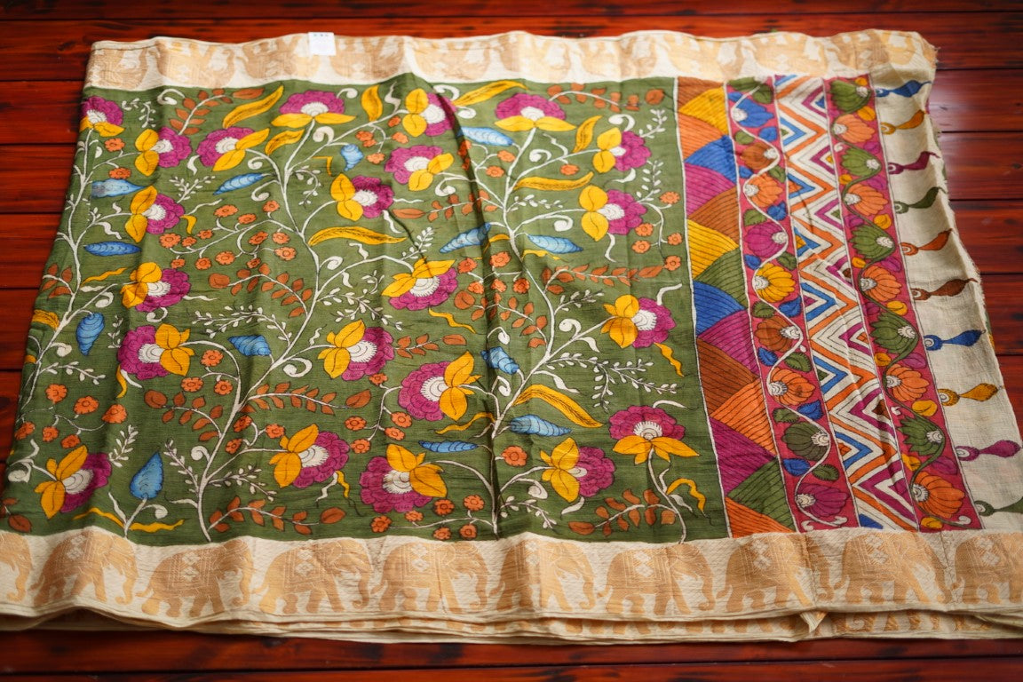 Kalamkari Hand Painted in Handloom Cotton Saree(WB) PC8576