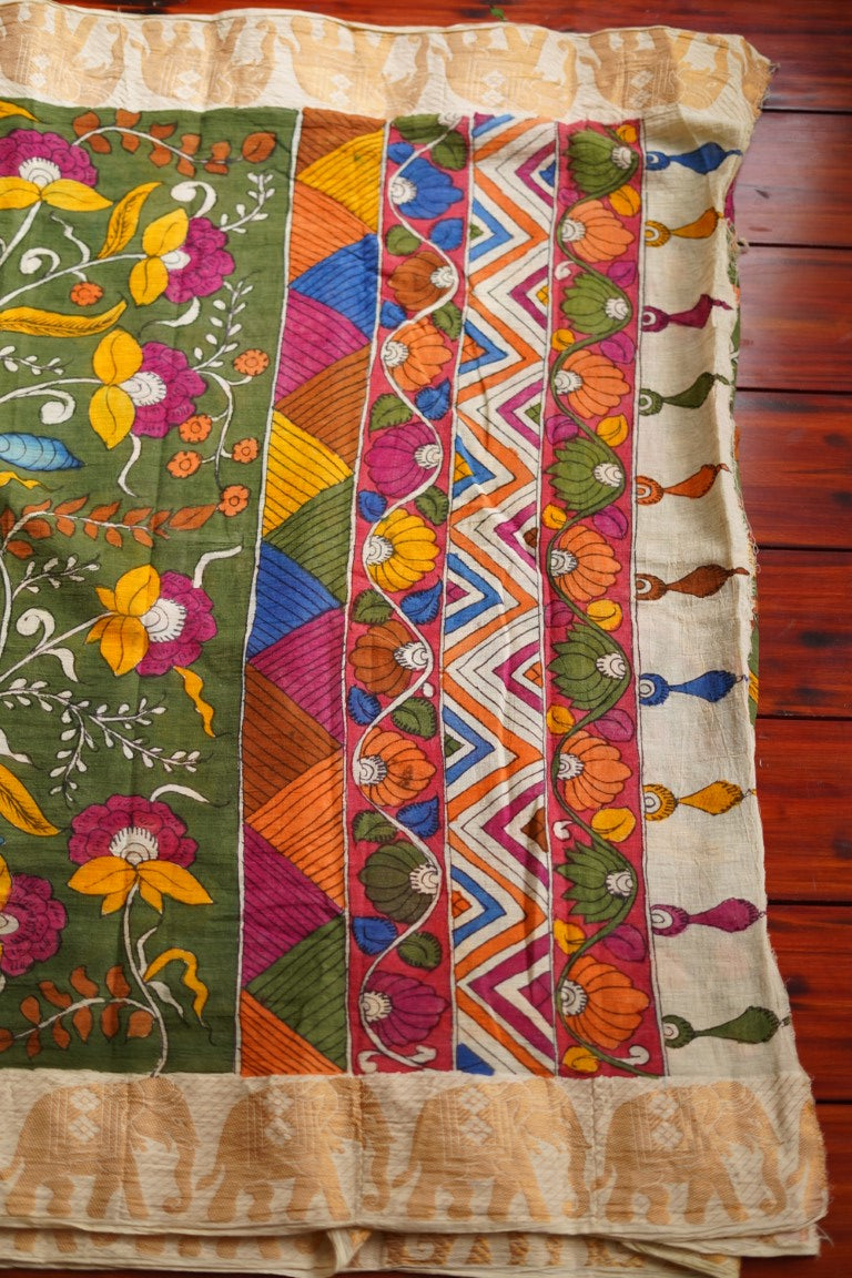 Kalamkari Hand Painted in Handloom Cotton Saree(WB) PC8576