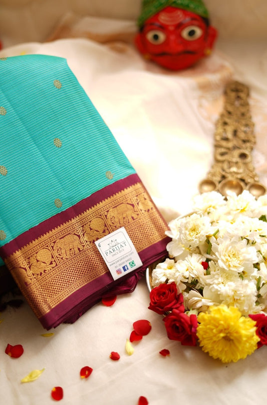 Sea Green  Vairaoosi  Pure 4Gm Gold Kanchi Silk Saree PC11378