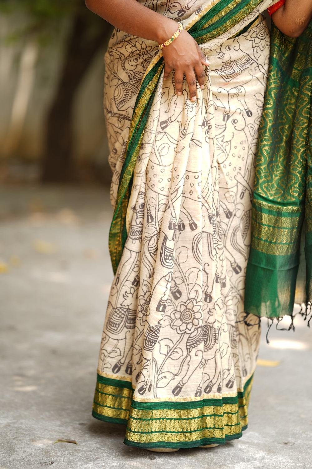 Pen Kalamkari Hand Drawn Silk Cotton Saree PC10151