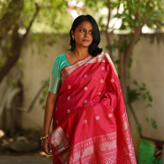 Pink Pure Kanchi Silk Saree & Blouse Set PC6277