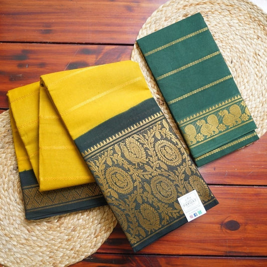 Fenugreek Yellow  Veldhari Sungadi  Cotton Saree  With Blouse PC10883