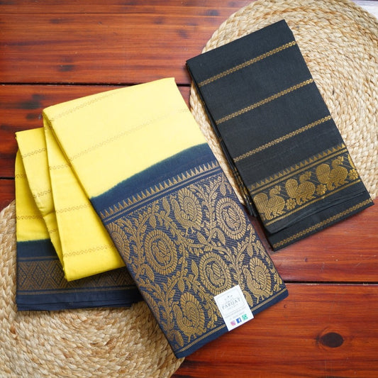 Lemon Yellow  Veldhari Sungadi  Cotton Saree  With Blouse PC10893