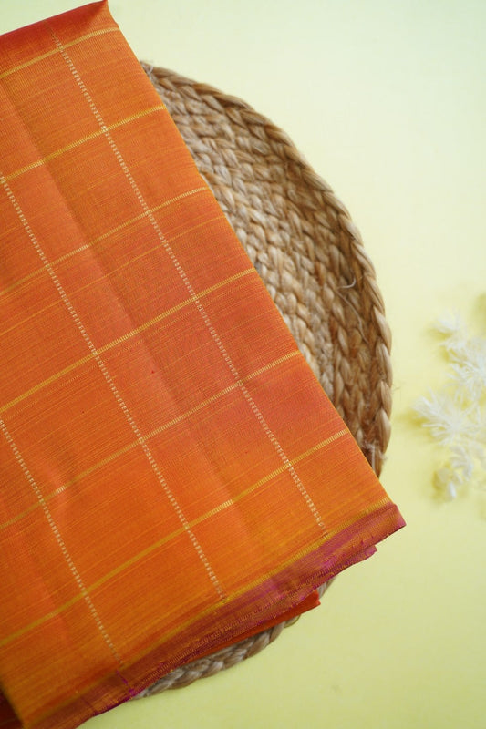Orange Yellow Pure Kanchi Checks Silk Saree PC10900
