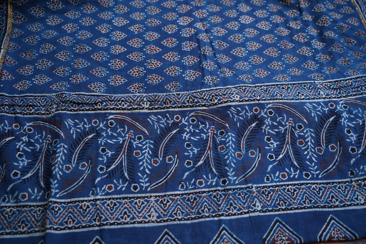 Ajrakh Block Printed cotton Saree PC18160